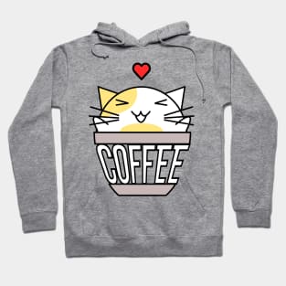 Happy cat in coffee cup with warped text heart on head yellow Hoodie